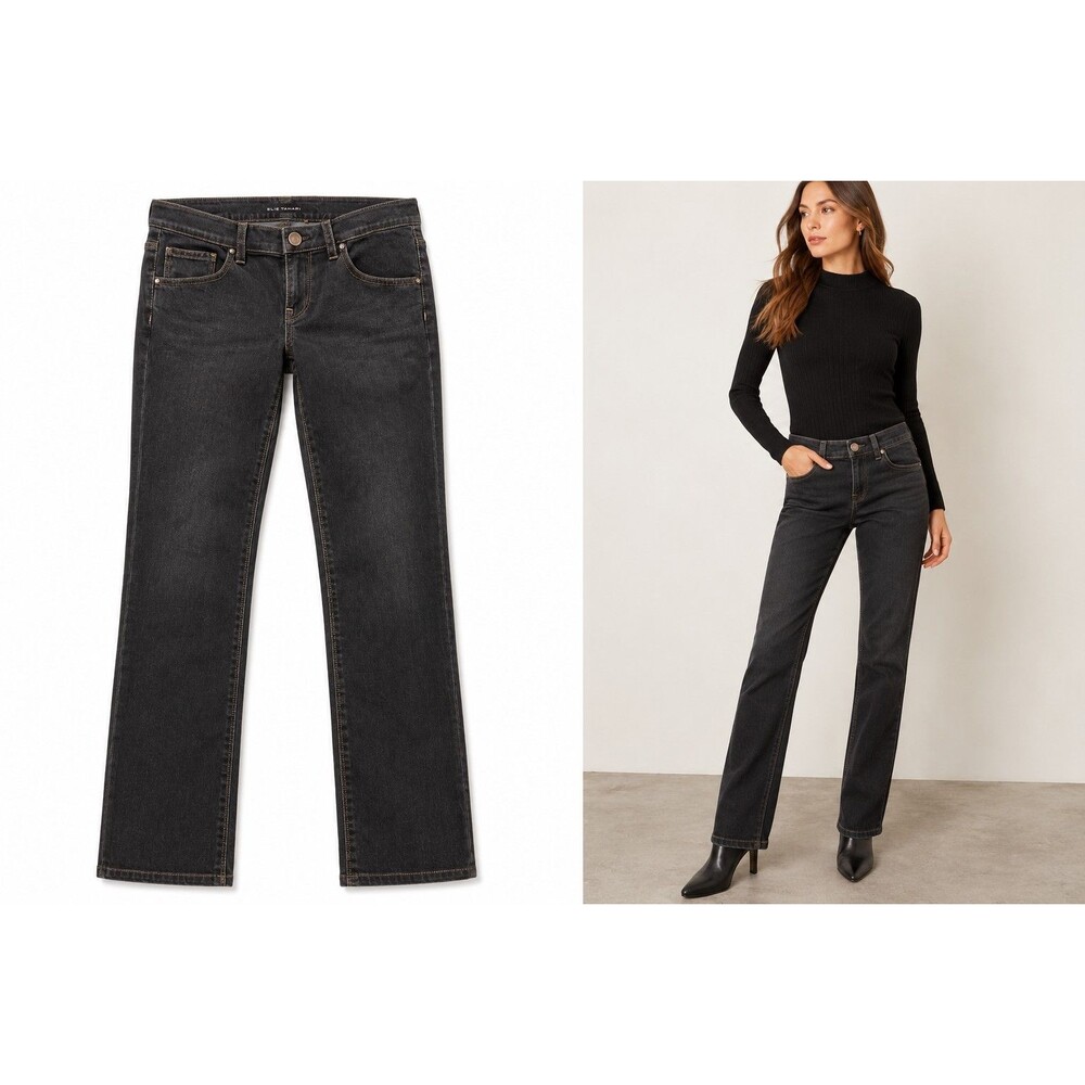 Elie Tahari Adena Straight Jeans Womens 2 Charcoal Gray Black Classic Fit Denim